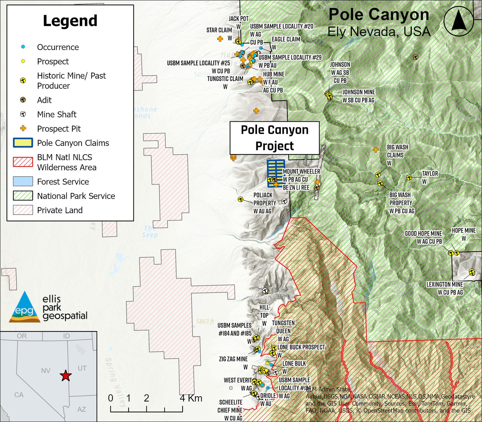 Pole Canyon regional claim and land-status map